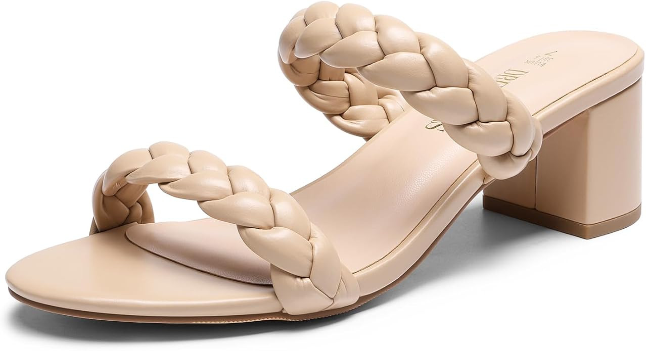 DREAM PAIRS Women's Two Braided Strap Low Heels for Women Open Toe Block Chunky Heels Sandals Hol... | Amazon (US)