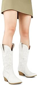 Zzheels Women Mid-calf Cowboy Boots Pointy Toe Boots Embroidered Western Cowgirl Boots Chunky Hee... | Amazon (US)
