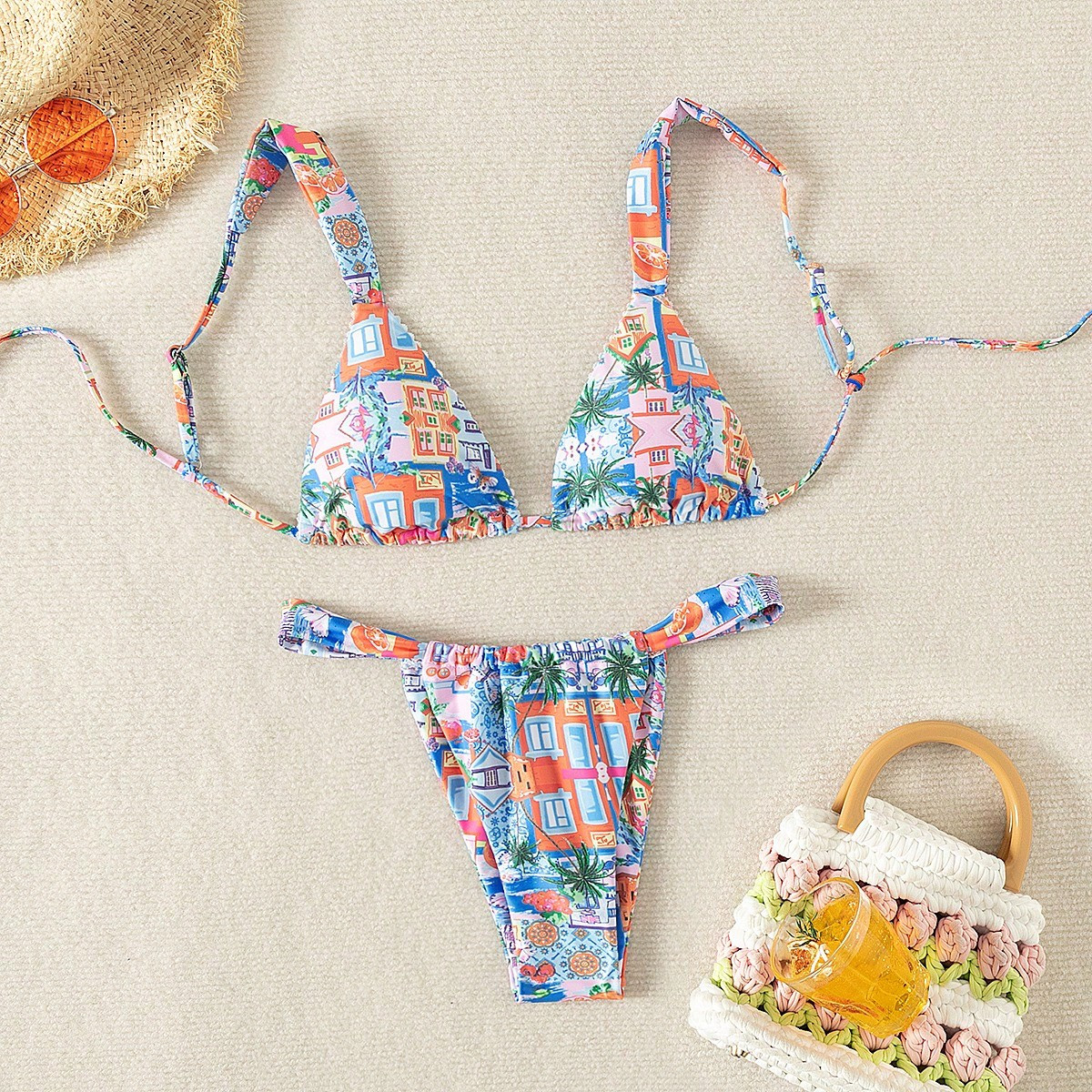 SHEIN Swim Summer Beach Women's Tropical Printed Bikini Top | SHEIN