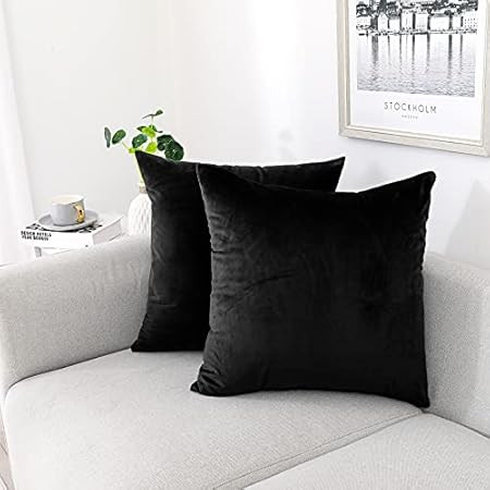 ONME Square Throw Pillow Covers Black 18x18 inchs, 2 Pack Velvet Pillow Covers Solid Decorative Cush | Amazon (US)