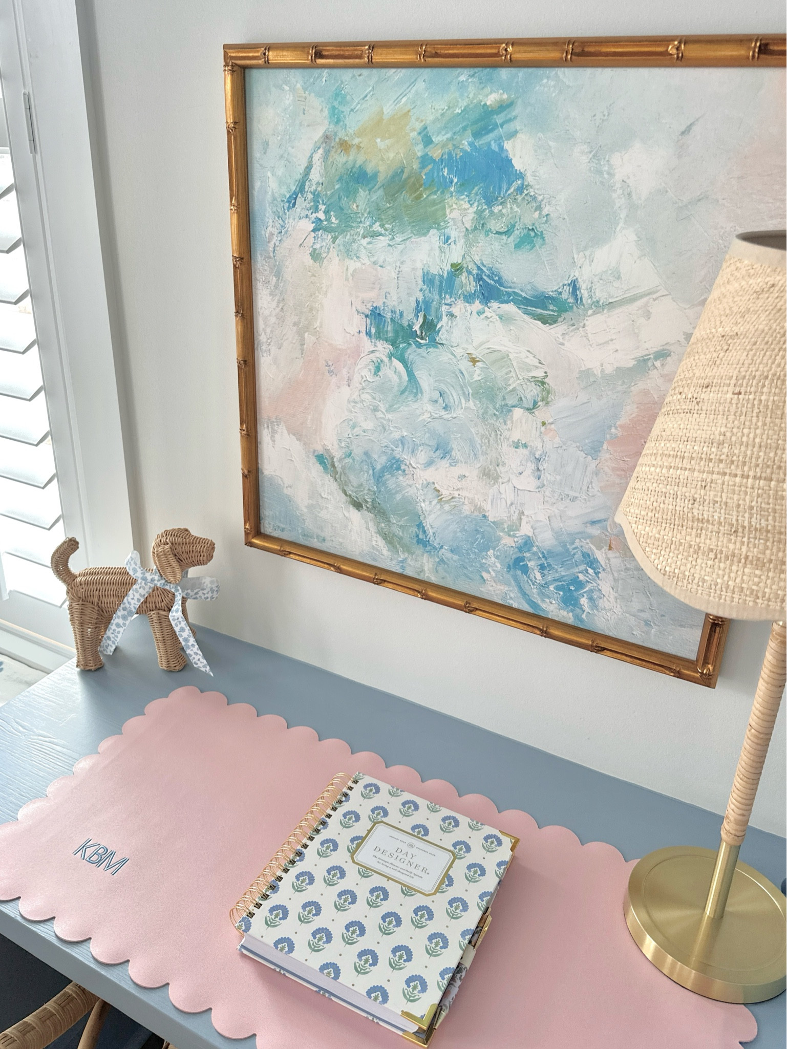 Faux leather scalloped desk pad, Urban Garden Prints framed art, gold bamboo frame, scalloped desk lamp, home office, coastal home, DAy Desinger Planner 

#LTKSaleAlert #LTKFindsUnder50 #LTKHome