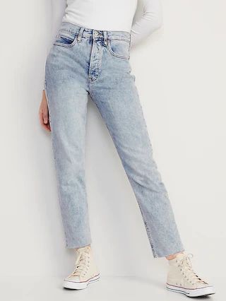 Extra High-Waisted Button-Fly Sky-Hi Straight Raw-Hem Jeans for Women | Old Navy (US)