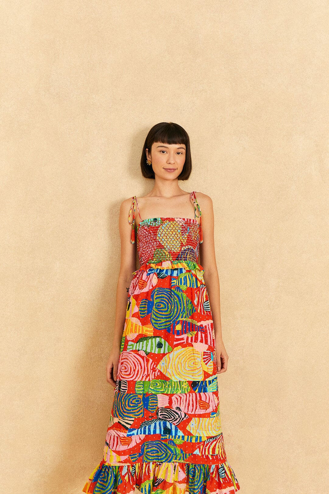 red striped fishes midi dress | FarmRio (US)