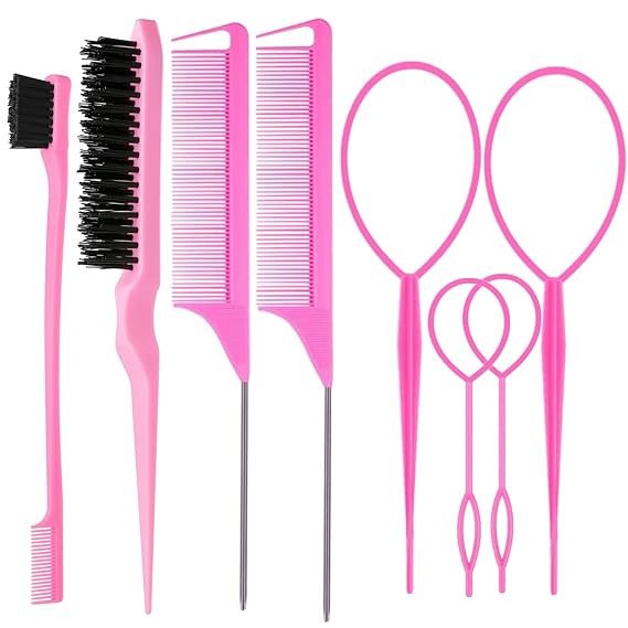 8Pcs Hair Brushes Set with 4Pcs Topsy Hair Tail Tools 1Pcs Bristle Teasing Hair Brush 1Pcs Edge C... | Amazon (US)