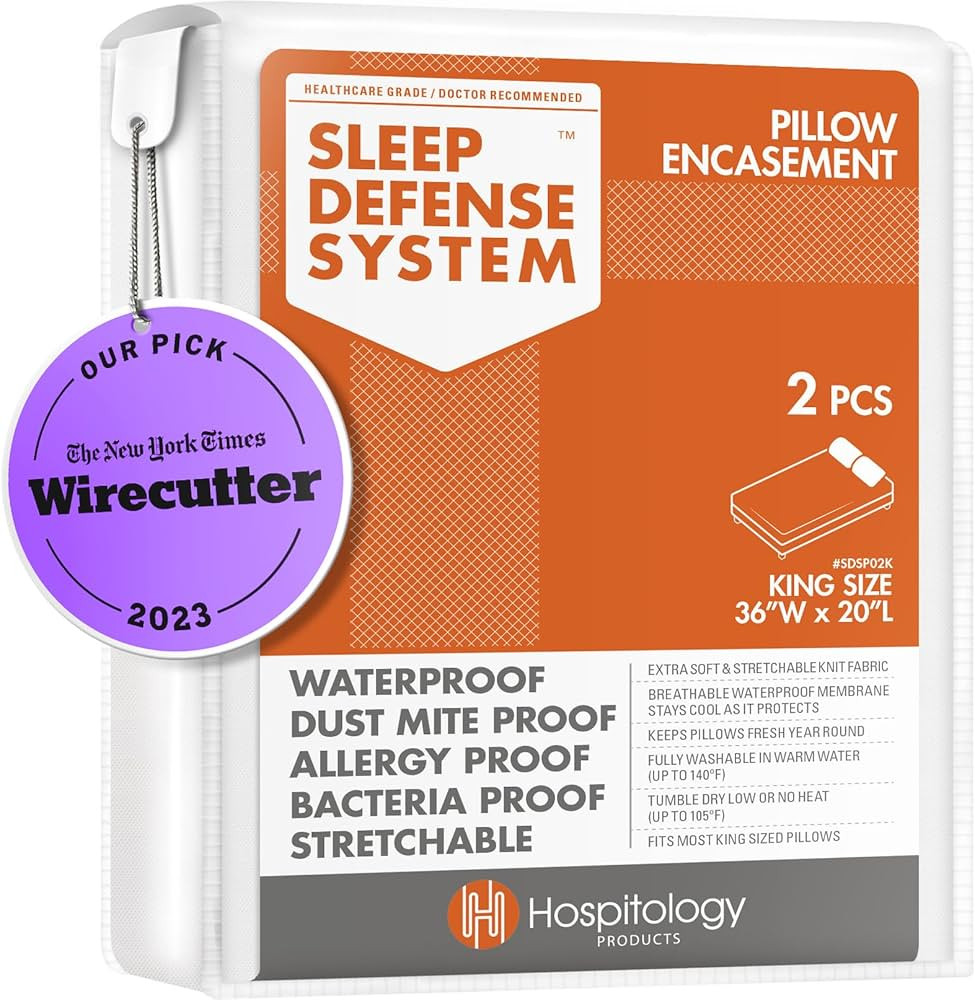 HOSPITOLOGY PRODUCTS Pillow Encasement- Zippered Bed Bug Dust Mite Proof Hypoallergenic - Sleep Defense System - King - Waterproof - Set of 2 - 20" H x 36" W | Amazon (US)