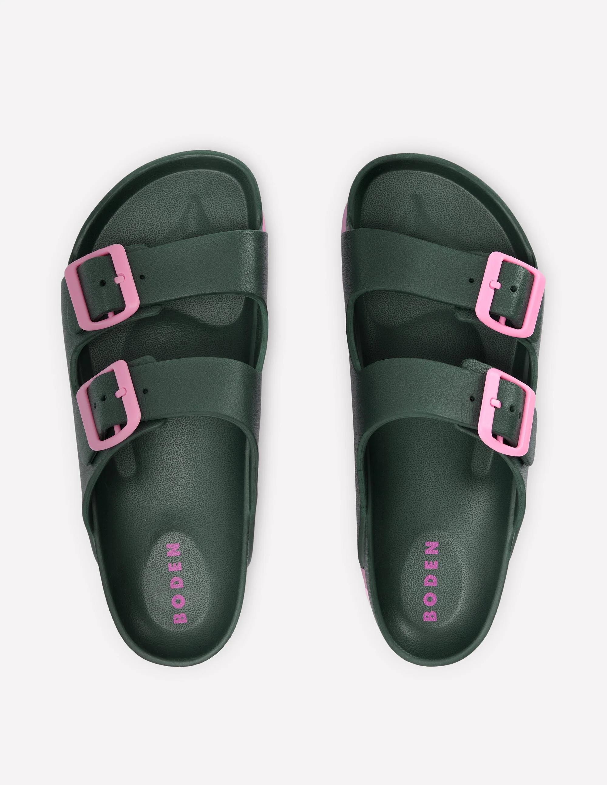 Lyla Double Buckle Sliders-Khaki/Pink | Boden (US)