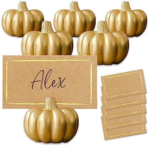 Kate Aspen Fall Decor Mini Gold Pumpkin Place Card Holder (Set of 6), Perfect for Thanksgiving Table Decor, Fall Themed Weddings, Bridal Brunches | Amazon (US)