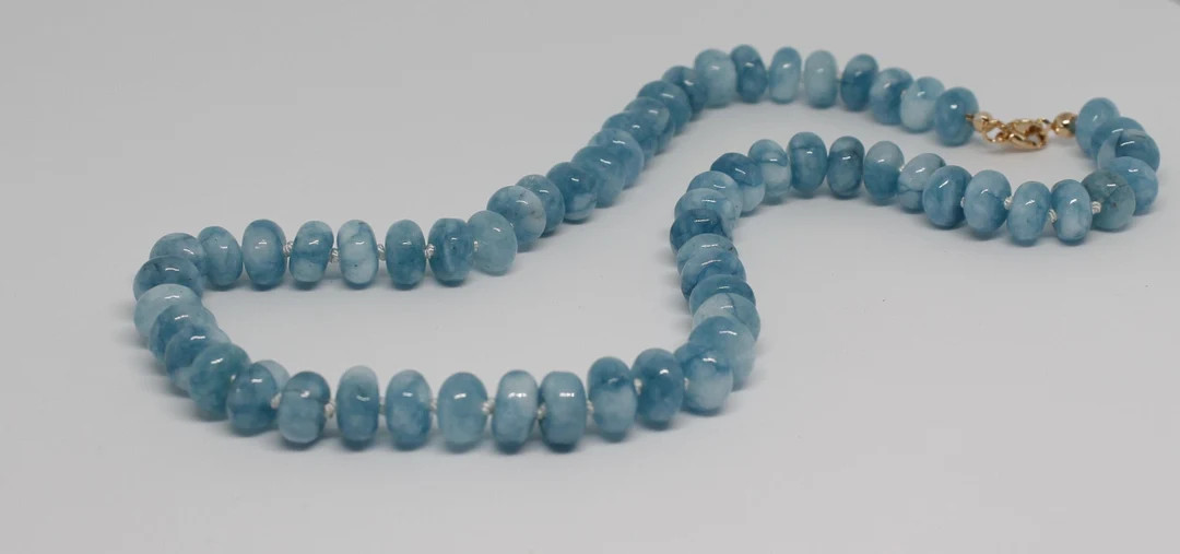 Aquamarine Hand Knotted Gemstone Necklace - Etsy | Etsy (US)