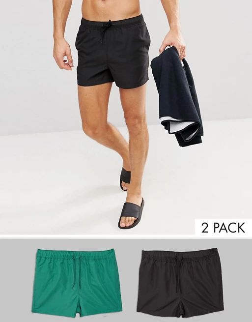 ASOS Swim Shorts In Black & Green Short Length 2 Pack SAVE | ASOS US