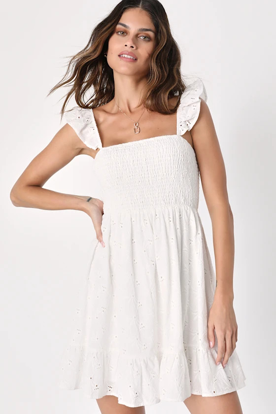 Sweetest Aura White Smocked Embroidered Mini Dress | Lulus