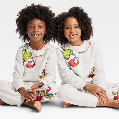 Kids' The Grinch Matching Family Christmas Sweatshirt - Oatmeal Beige XS | Target