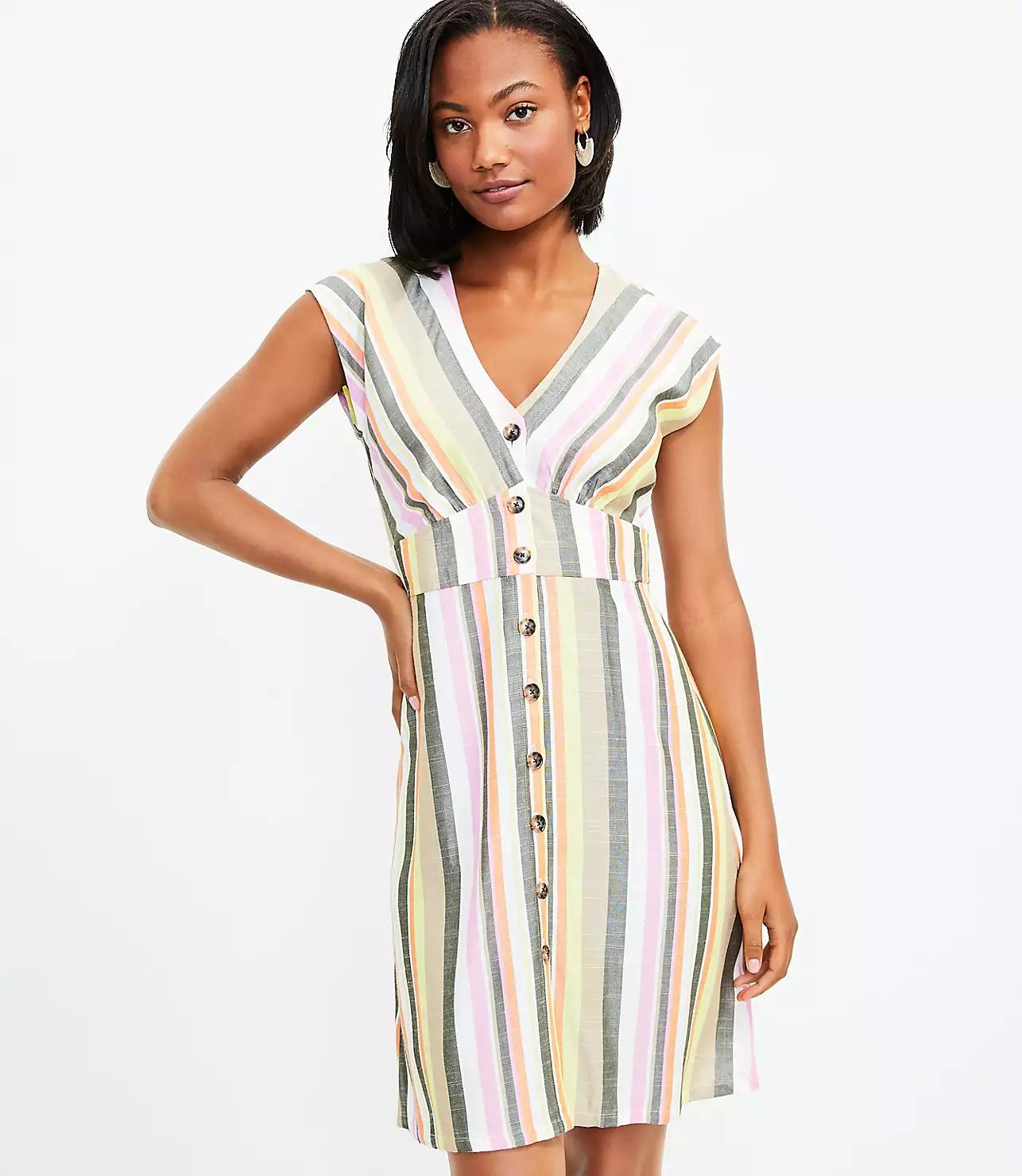 Striped Button Flare Dress | LOFT