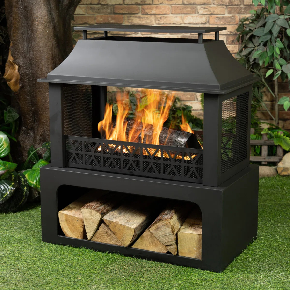 Deko Living 36 Inch Rectangular Outdoor Steel Wood Burning Fireplace with Log Storage Compartment... | Wayfair North America