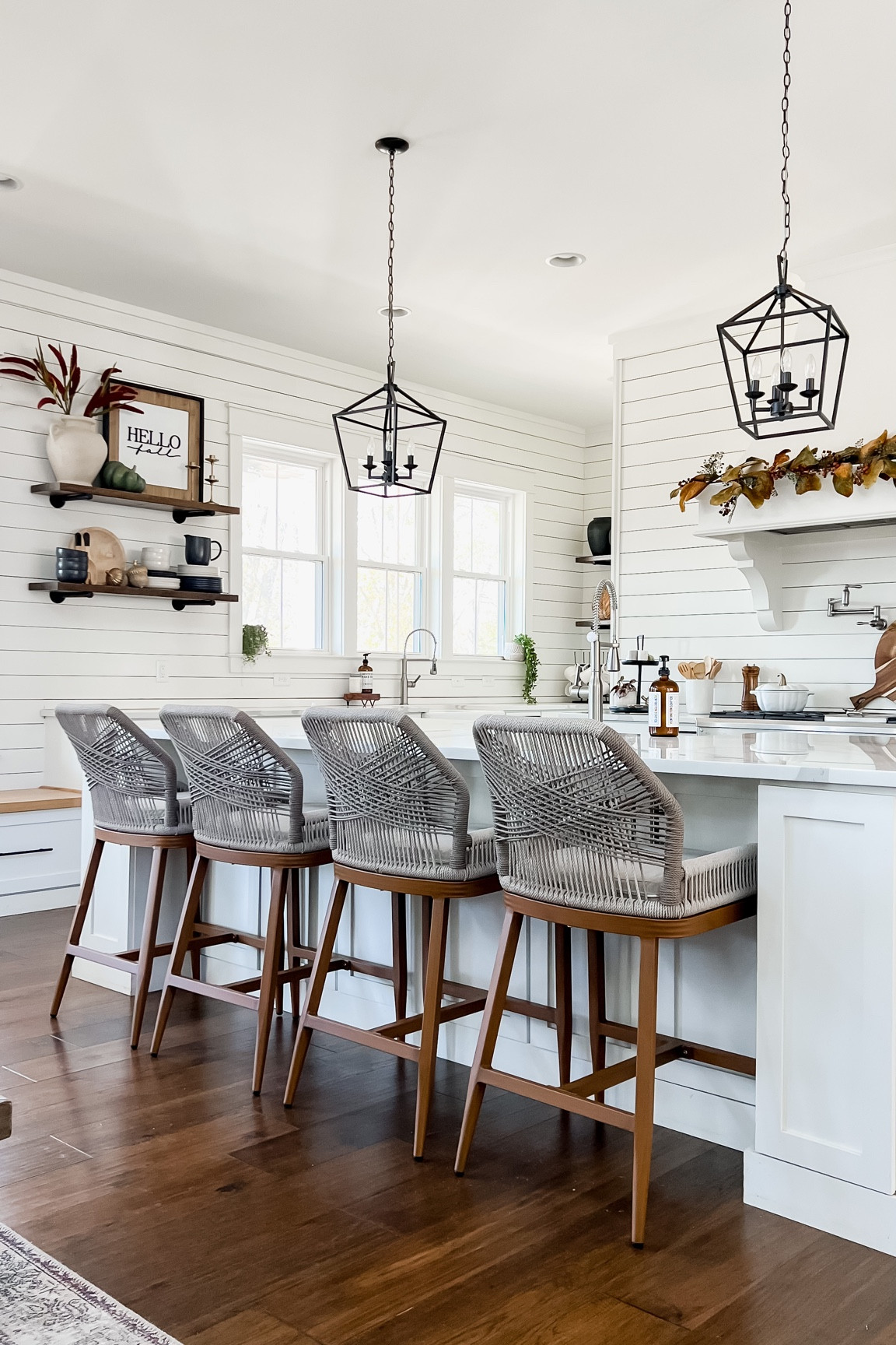 Kitchen home decor open shelving shelves bar stools counter stools pendant island lights light fixtures wayfair finds Etsy Amazon dishes dinnerware table setting plates and bowls florals faux artificial silk flowers and plants modern farmhouse style pot filler faucet home design and accessories 

#LTKSeasonal #LTKFind #LTKhome