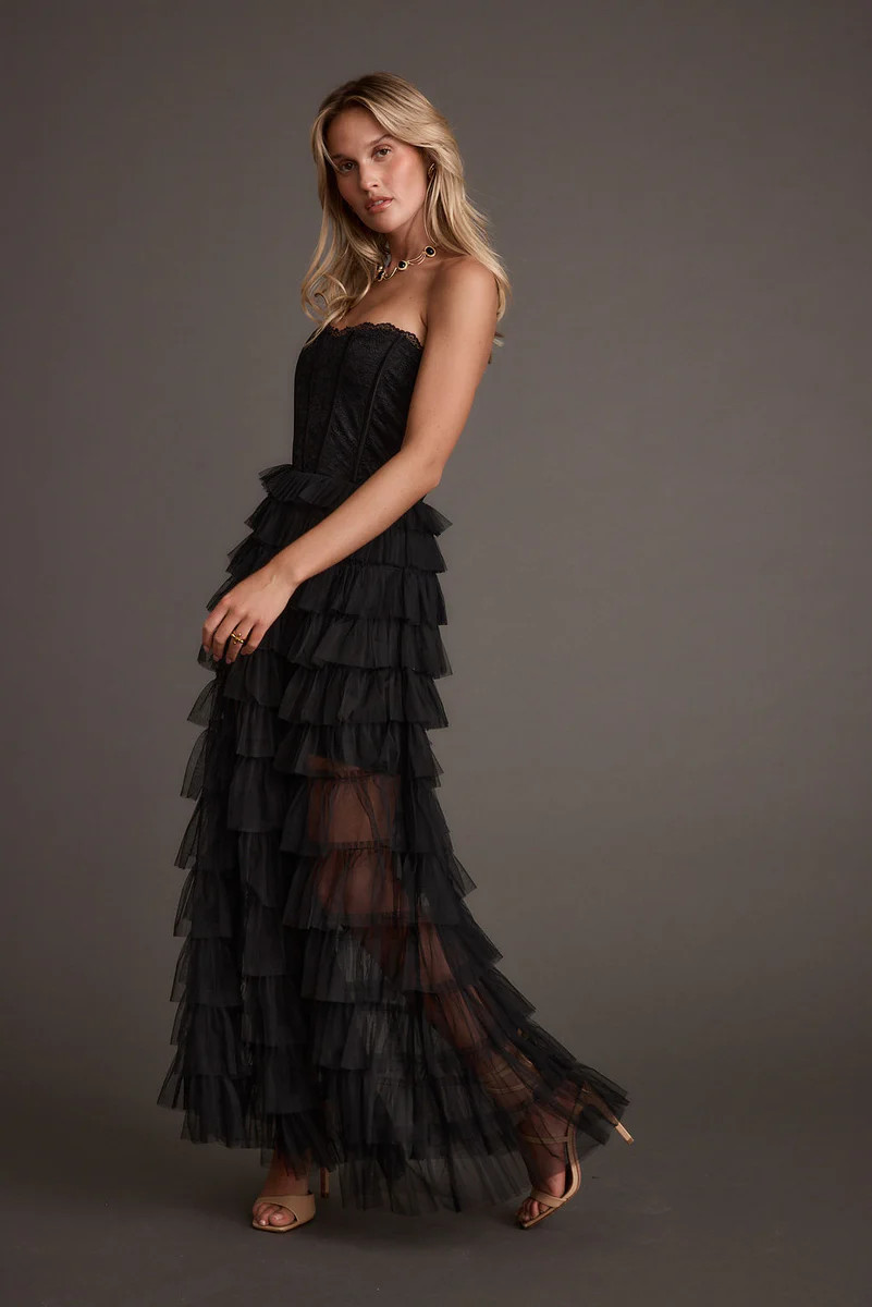 Esme Black Tulle Strapless Maxi Dress | 12th Tribe