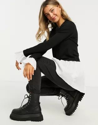 QED London 2 in 1 sweater with shirt underlay in black | ASOS (Global)