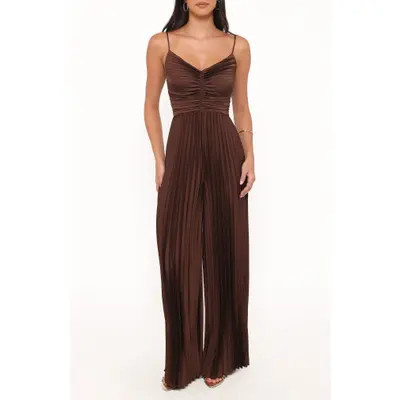 Petal & Pup Angelique Pleated Jumpsuit in Chocolate Brown at Nordstrom, Size X-Small | Nordstrom