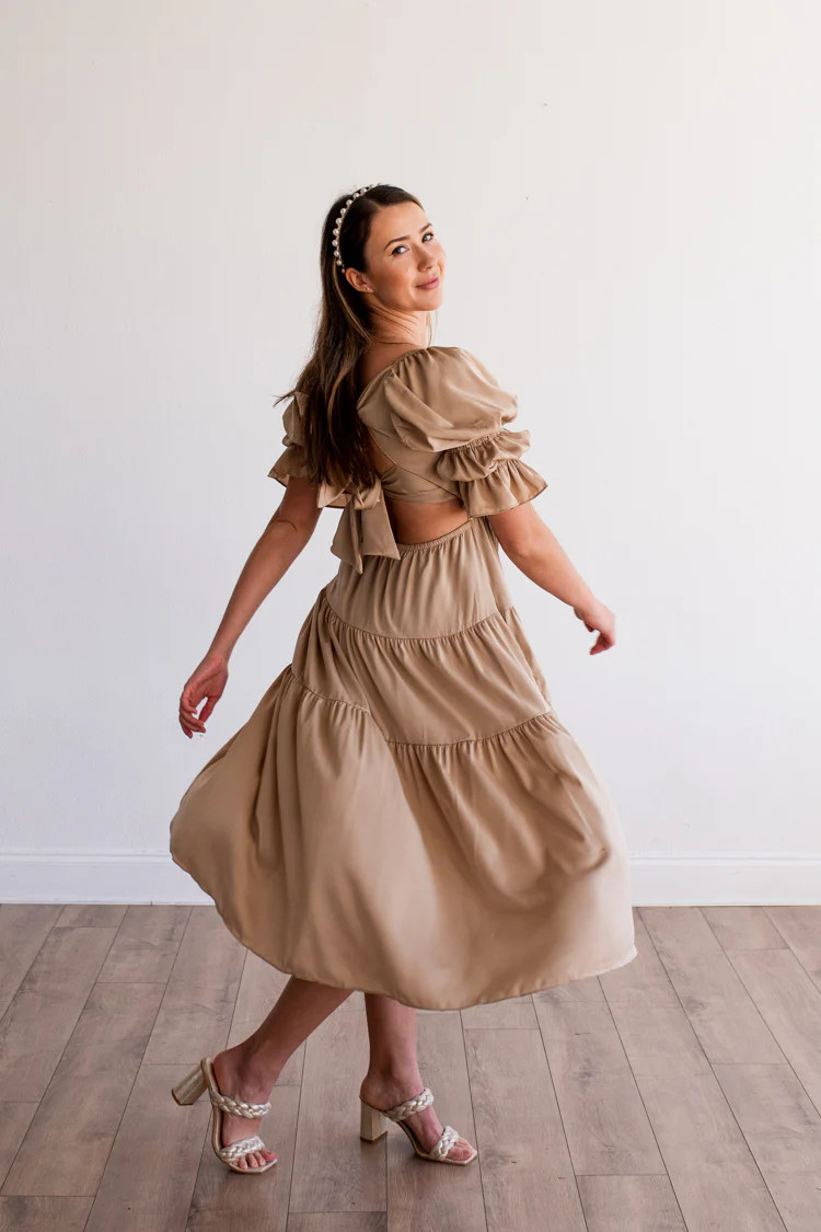 Beige Tie Back Midi Dress | Flea Style