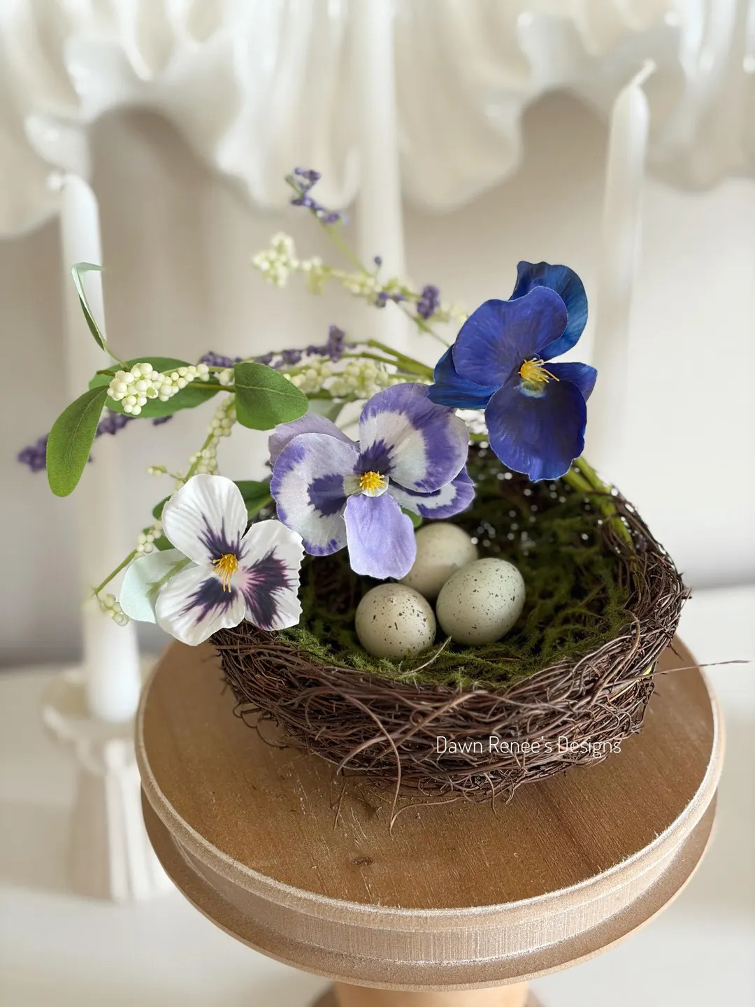 Twig Birds Nest with Moss, 3 Speckled Faux Eggs, Pansy Flowers, Spring Decor, Wreath Making | Etsy (US)