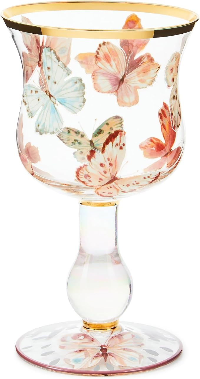 MACKENZIE-CHILDS Stemmed Wine Glass, Decorative Wine Glassware, 16 Ounces, Butterfly Hill | Amazon (US)