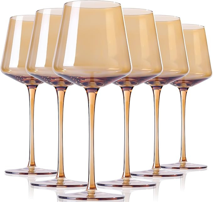 Physkoa Amber Colored Wine Glasses Set 6-16oz Stemmed Modern Amber Wine Glasses With Tall Long St... | Amazon (US)