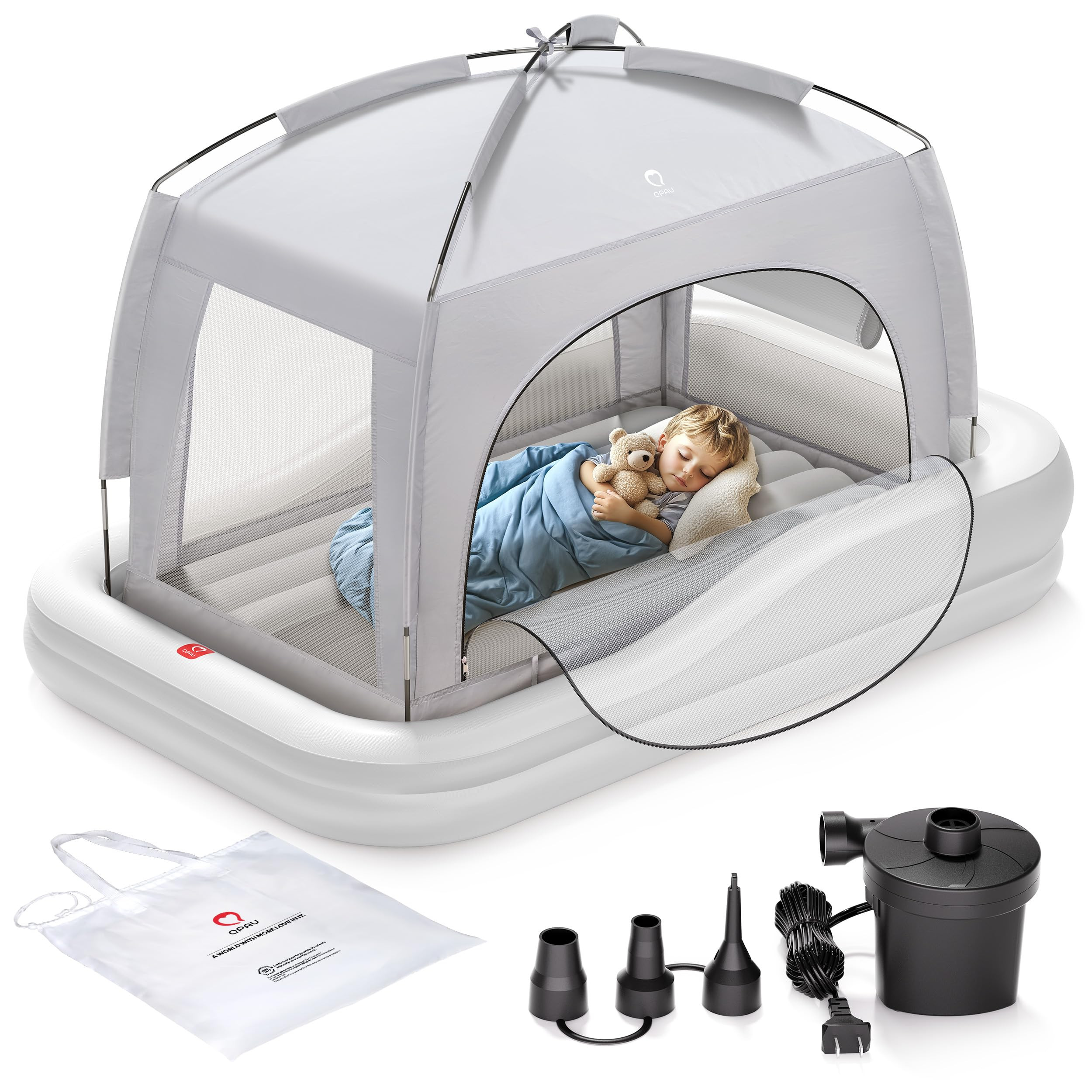 QPAU Inflatable Toddler Travel Bed with Tent, Portable Kids Air Mattress with Safety Sides, Ideal... | Amazon (US)