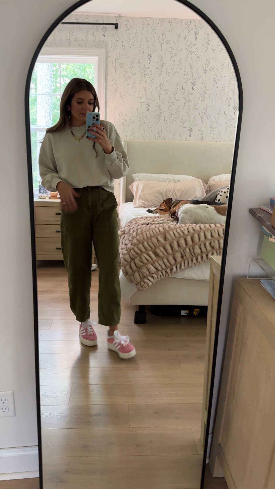 Outfit of the day! Sweatshirt in a medium, pants in a size 4. Pink adidas sneakers fit 1/2 size large. 

#LTKFindsUnder50 #LTKOver40