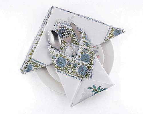 Ridhi - Block Print Floral Fabric Kitchen Table Party Decor, Ethnic 100% Cotton Napkin Sets for A... | Amazon (US)