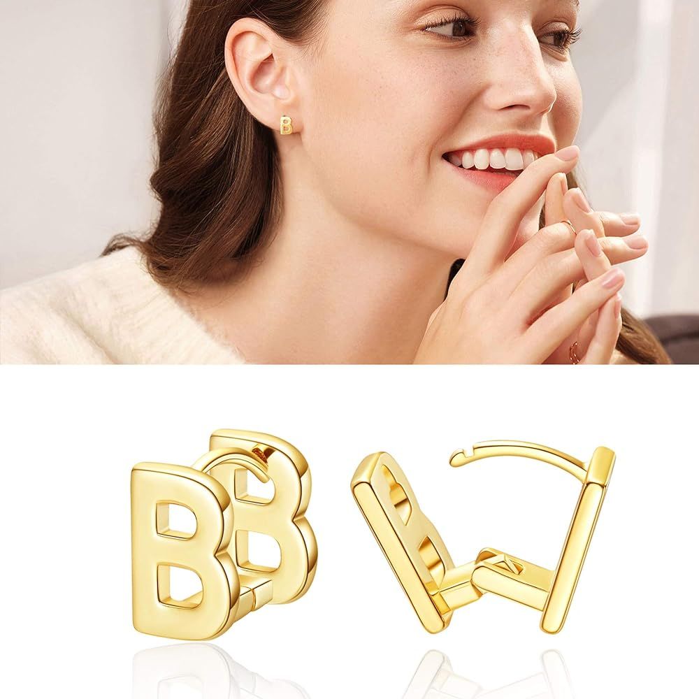Initial Stud Earrings for Women 14K Gold Plated 26 Letters A-Z Earrings Valentine's Day Jewelry Gift | Amazon (US)
