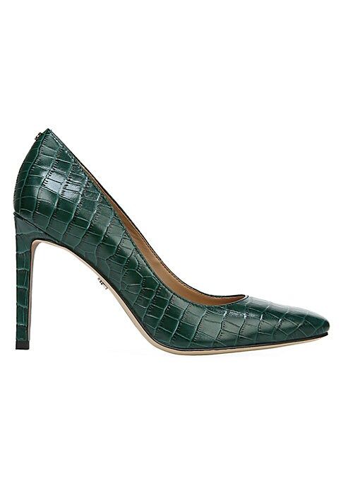 Sam Edelman Women's Lucea Square-Toe Croc-Embossed Leather Pumps - Green Ivy - Size 11 | Saks Fifth Avenue