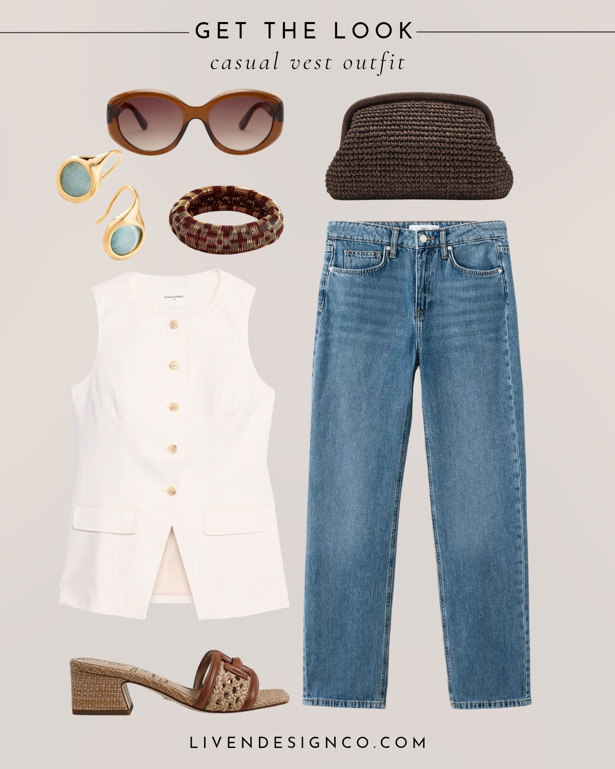 Spring style. Linen vest. Flats. Woven flats. Rattan clutch. Straight denim. Style inspiration 

#LTKSeasonal #LTKSaleAlert