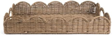 happimess TRY1000A Scalloped 21.5" Southwestern Cottage Hand-Woven Rattan Tray with Handles for S... | Amazon (US)