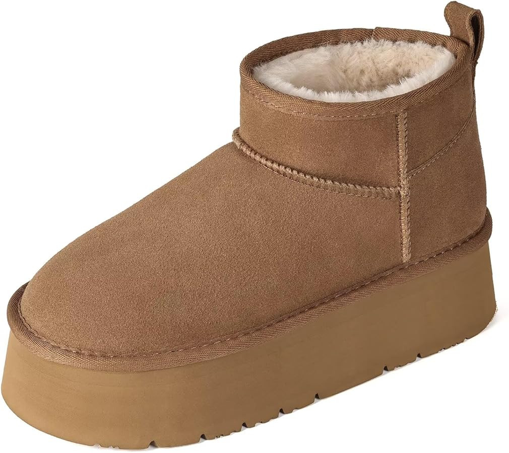 OOW Ankle Platform Boots for Women Genuine Suede Short Winter Snow Boot | Amazon (US)