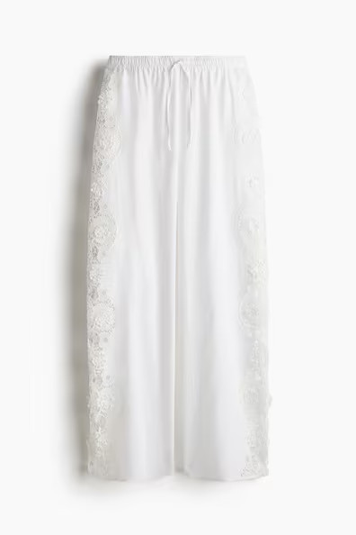 H & M - Lace-inset trousers - White | H&M (UK, MY, IN, SG, PH, TW, HK)