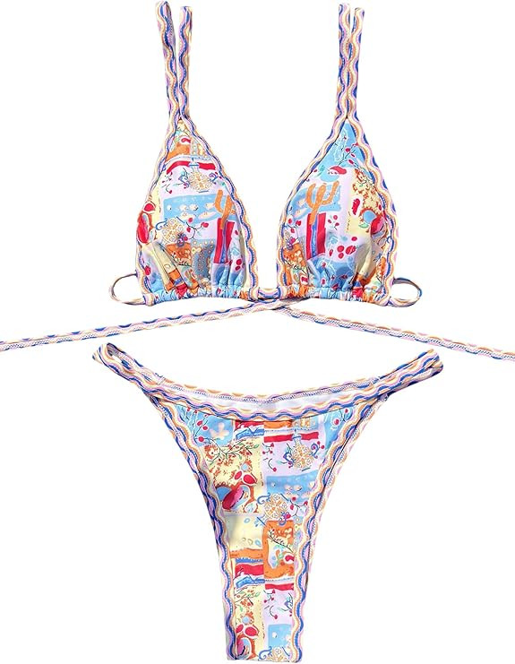 COZYEASE Womens Two Piece Swimsuit Micro Triangle Thong Bikini Sexy Bathing Suit | Amazon (US)