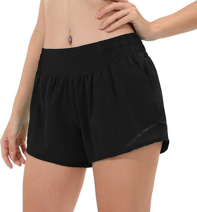 Aurefin High Waisted Athletic Shorts for Women, Womens Plus Size Running Workout Shorts with Line... | Amazon (US)