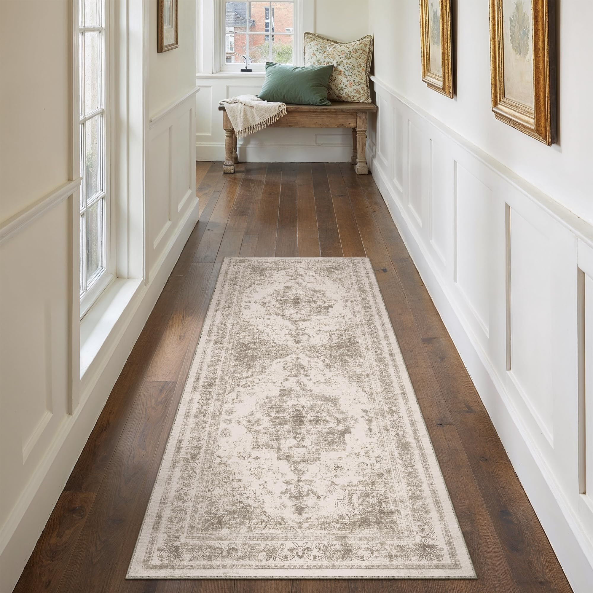 Runner Rug 2x6 Beige Hallway Washable Carpet Non Slip Vintage Medallion Carpet Low Pile Soft Dist... | Amazon (US)