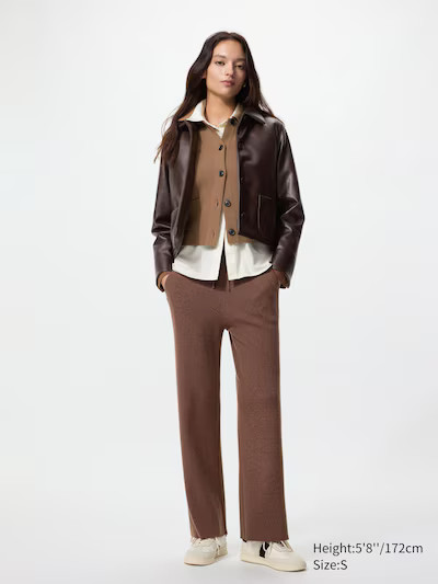 Washable Knitted Ribbed Trousers | UNIQLO (UK)