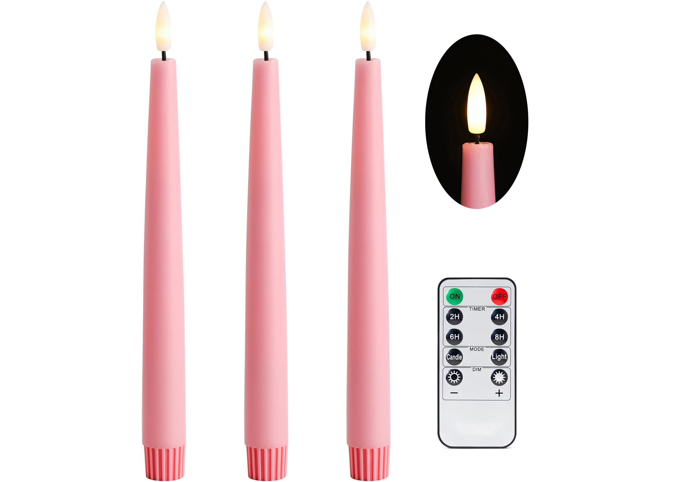 Stmarry Pink Flameless Taper Candles with Remote and Timer, 9.65 Inch Real Wax LED Candlesticks, ... | Amazon (US)
