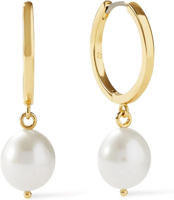 Ana Luisa Frida Pearl Huggie Hoops Collection - 14K Gold Plated & Rhodium Silver Hinged Hoop with... | Amazon (US)