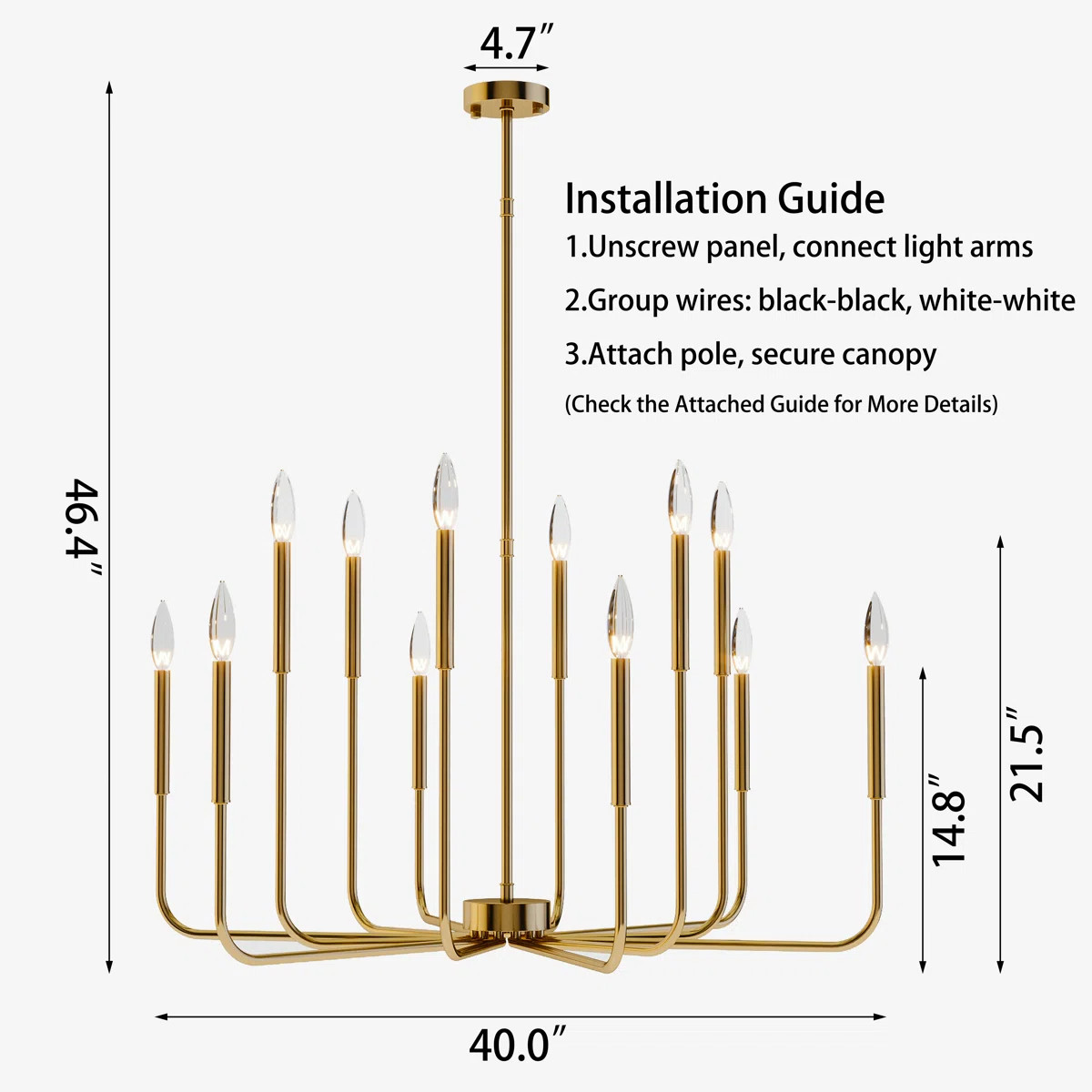 Jassel 12 - Light 40"W Brass Dimmable Classic Candle - Style Tradtional/Classic Chandelier for Di... | Wayfair North America