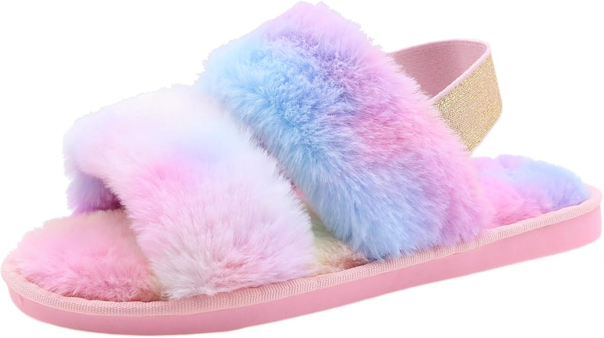 Women's House Fuzzy Slipper Fluffy Sandals Slides Leopard Print Soft Warm Comfy Cozy Bedroom Open... | Amazon (US)