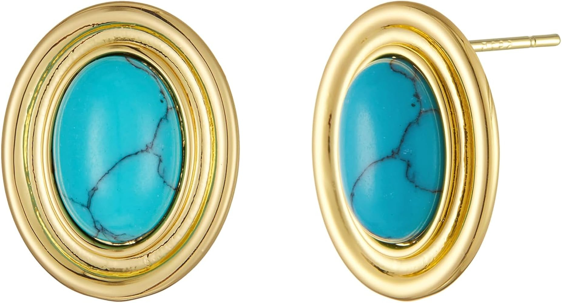 Chunky Gold Color Earrings Fashion Geometric 18K Gold Turquoise Lapis Lazuli Green Red Oval Earri... | Amazon (US)