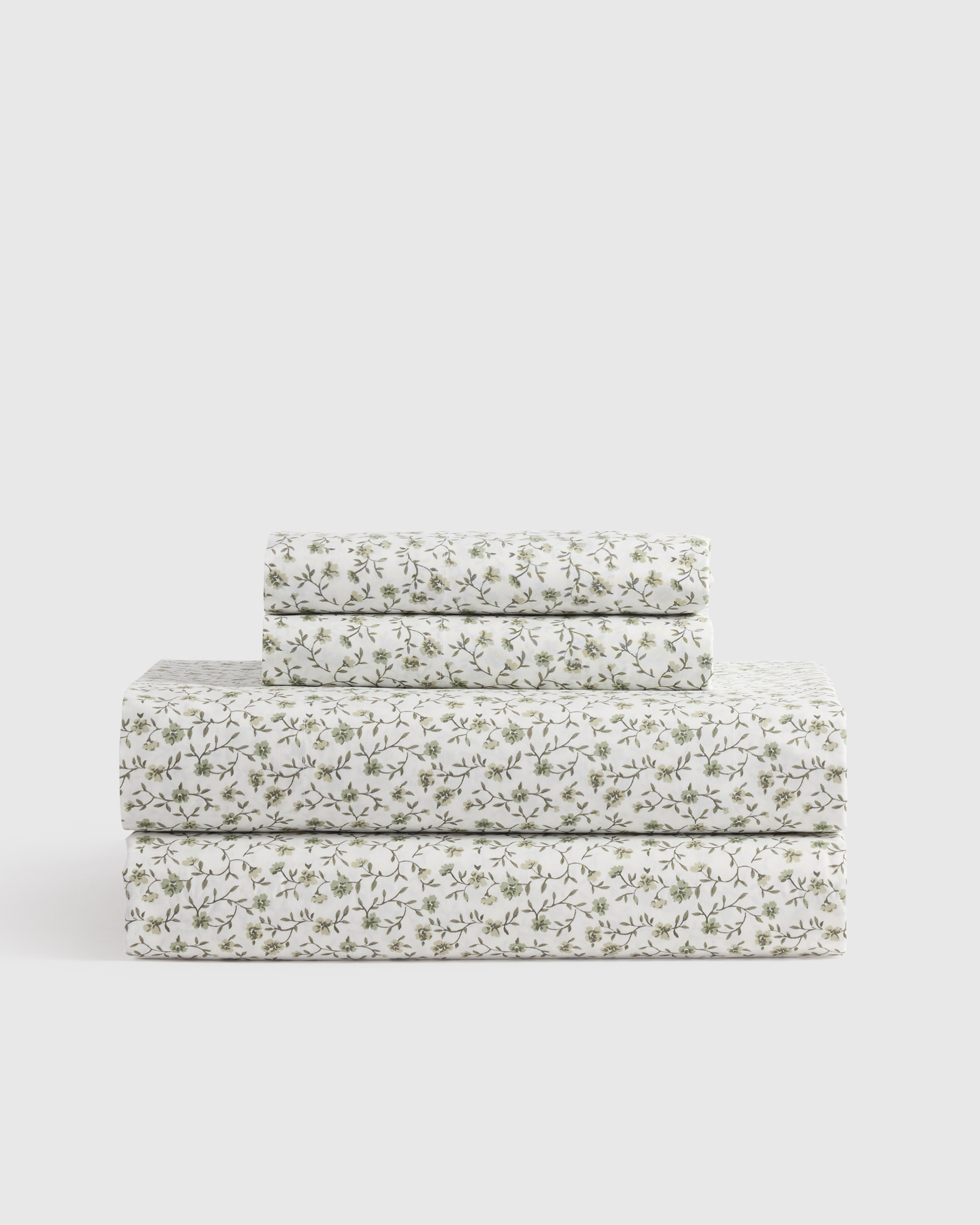 Quince | Classic Organic Percale Floral Sheet Set in Green Florette, Size Full, Percale Cotton | Quince