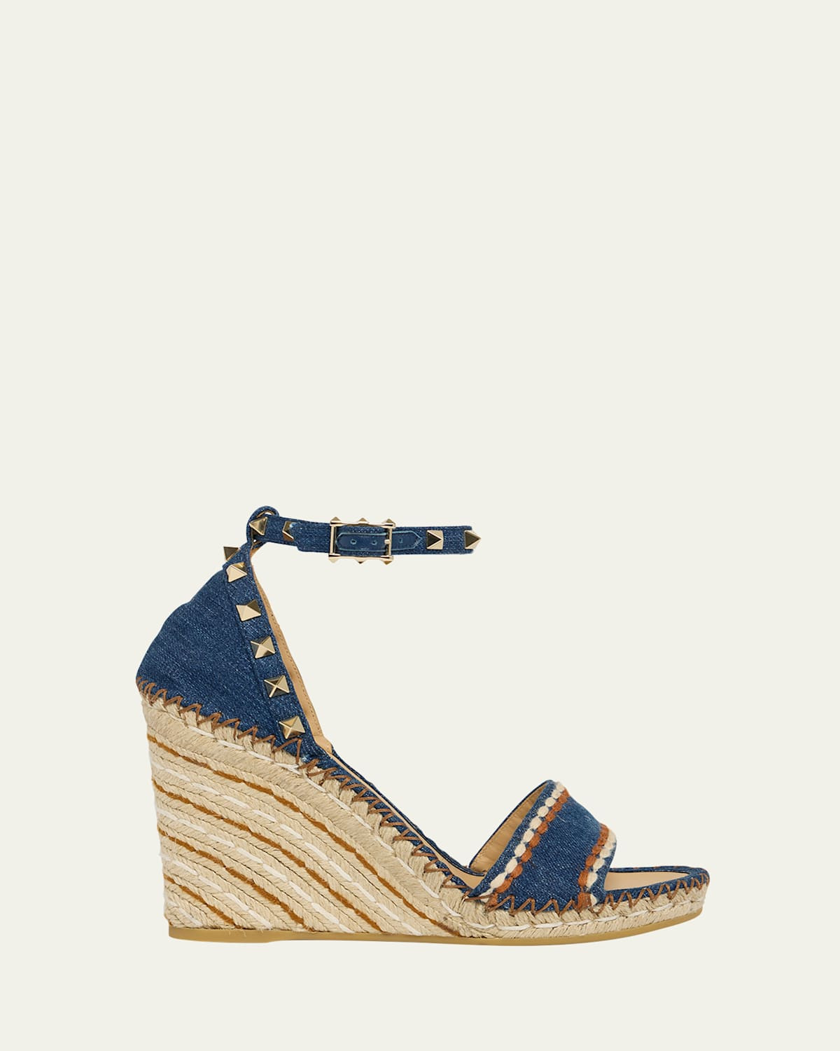 Rockstud Denim Wedge Espadrille Sandals | Bergdorf Goodman
