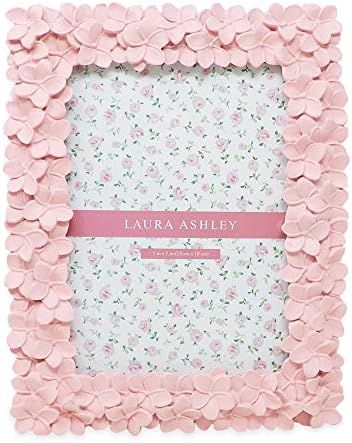 Laura Ashley 5x7 Pink Flower Textured Hand-Crafted Resin Picture Frame with Easel & Hook for Tabl... | Amazon (US)