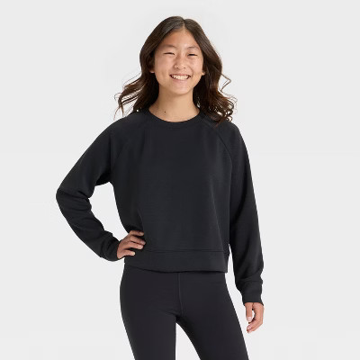 Girls' Airy Sleek Pullover Sweatshirt - All In Motion™ Black L | Target