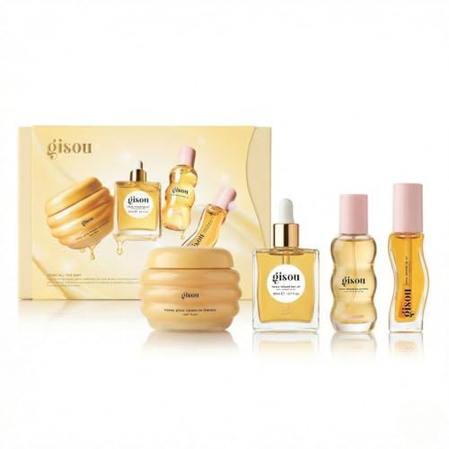 Gisou Glow All The Way Hair & Lip Gift Set: Lip Oil, Hair Mask, Oil & Perfume | Amazon (US)