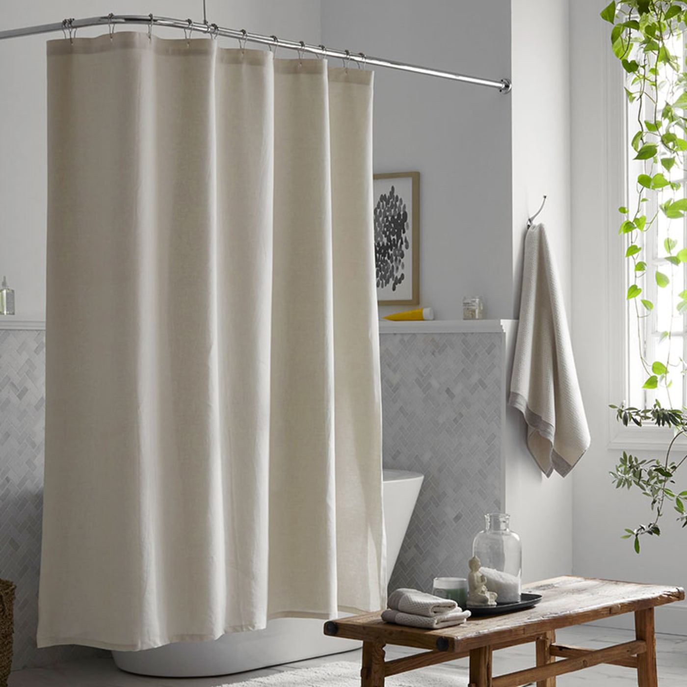 Premium Breathable Relaxed Linen Shower Curtain - Parchment | The Company Store