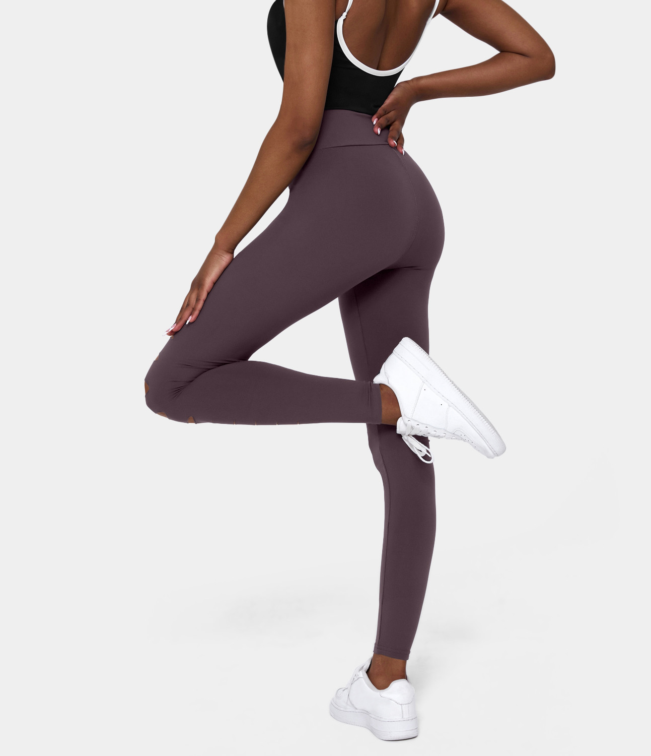 Halara High Waisted Ripped Solid Casual Leggings - Dusky Evening purple - M(full_length) gym leggings leggings with pockets | HALARA